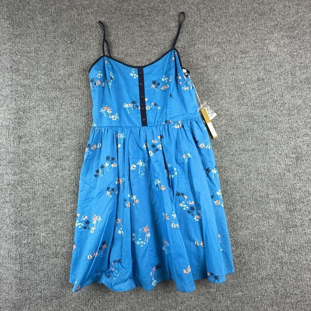 Lauren Conrad Dress Womens 12 Blue Tropical Sailboat Smocked Fit Flare Sundress